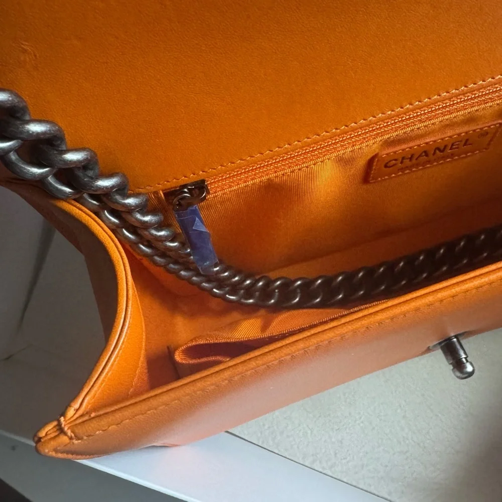 CHANEL Orange Quilted Leather Boy Crossbody Shoulder Boy Bag (Brand New)